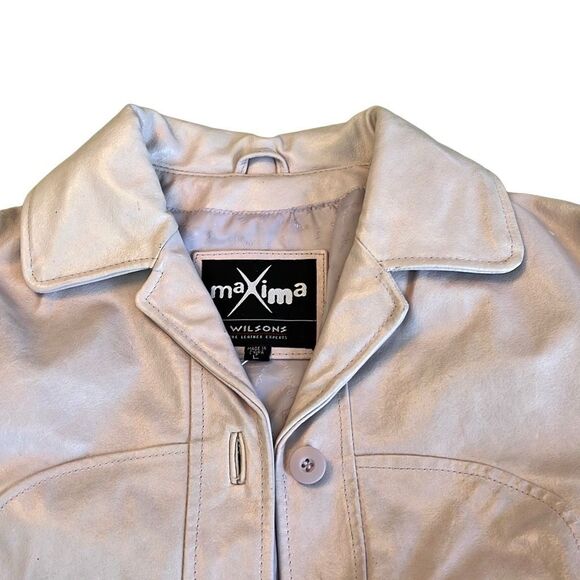 Maxima Wilsons Women's Very Light Pastel Pink Button Up Leather Jacket Large - Picture 6 of 11